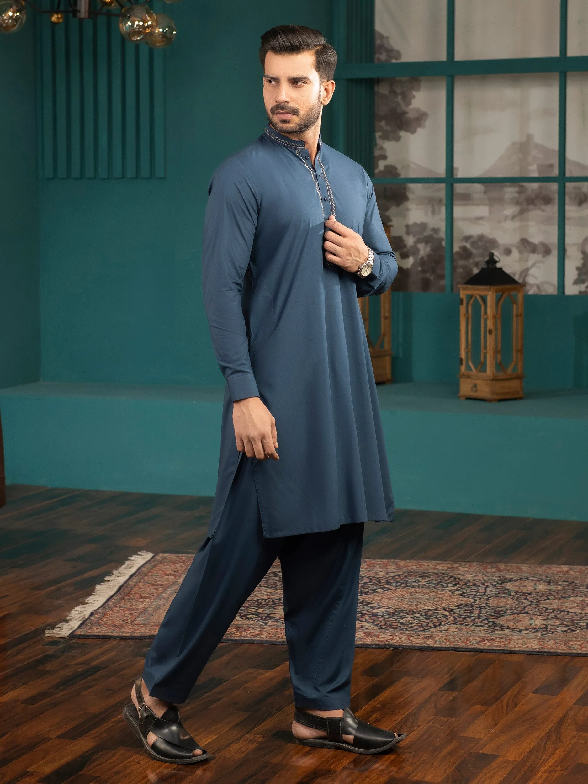 2 Piece Embroidered Wash and Wear Suit