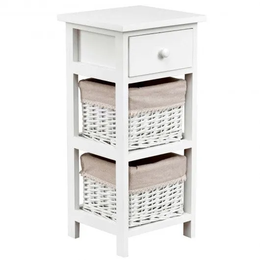 2Pcs Bedroom Bedside End Table with Drawer Baskets-White