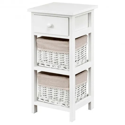 2Pcs Bedroom Bedside End Table with Drawer Baskets-White