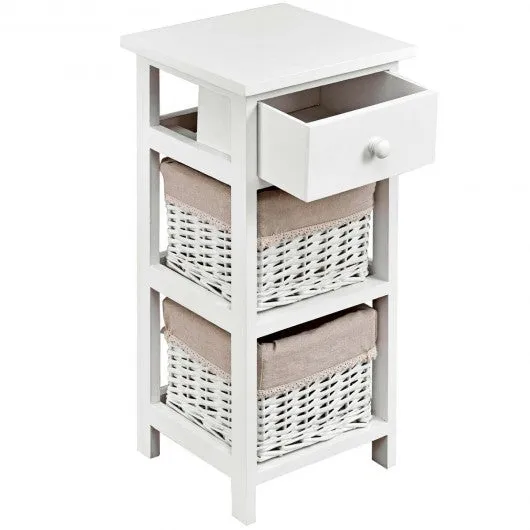 2Pcs Bedroom Bedside End Table with Drawer Baskets-White