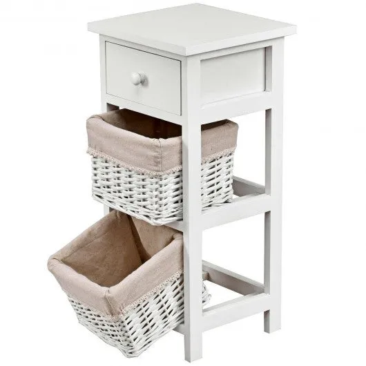 2Pcs Bedroom Bedside End Table with Drawer Baskets-White