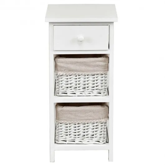 2Pcs Bedroom Bedside End Table with Drawer Baskets-White