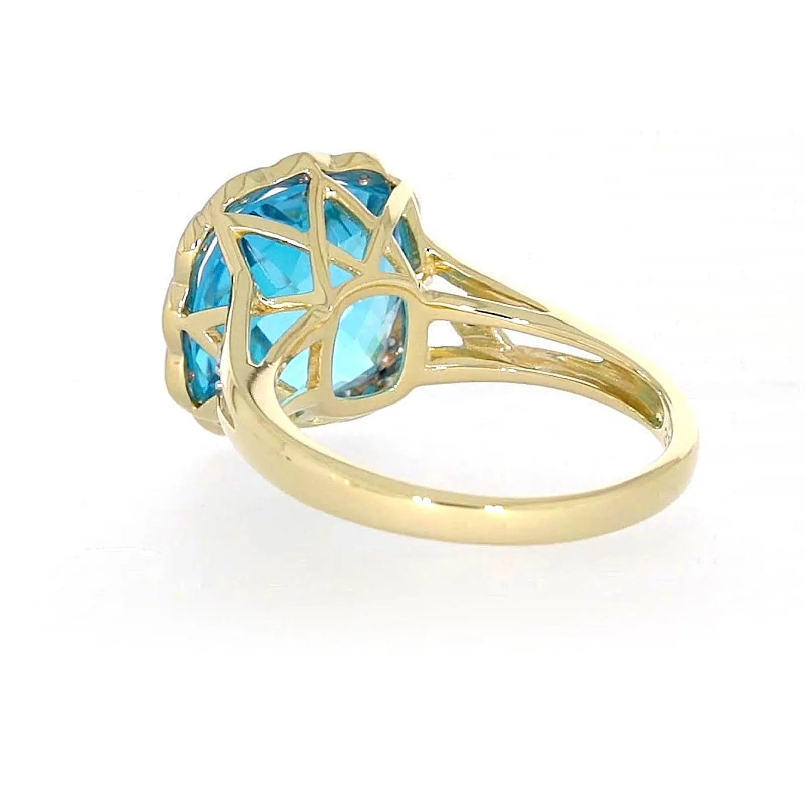 9ct Two Tone Gold Cushion & Round Brilliant Cut Blue Topaz & Diamond Set Ring Ring