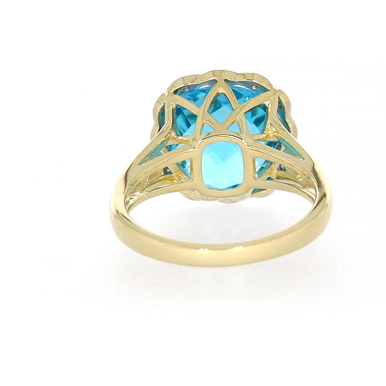 9ct Two Tone Gold Cushion & Round Brilliant Cut Blue Topaz & Diamond Set Ring Ring