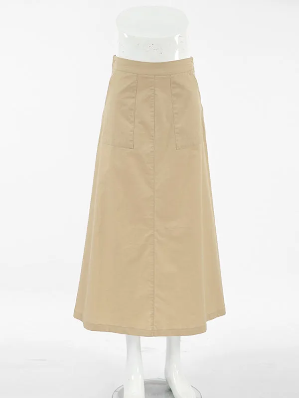 A-Line High Waisted Solid Color Split-Joint Skirts