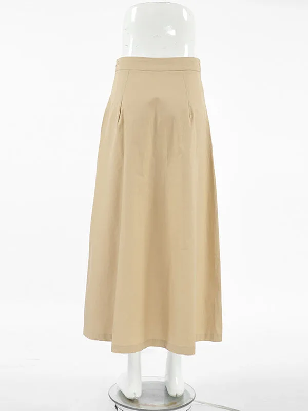 A-Line High Waisted Solid Color Split-Joint Skirts