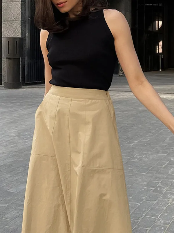 A-Line High Waisted Solid Color Split-Joint Skirts