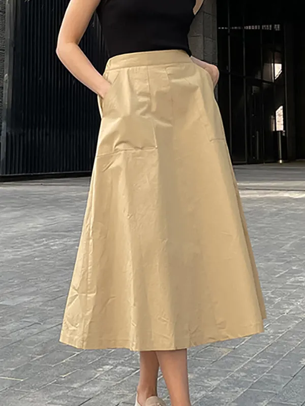 A-Line High Waisted Solid Color Split-Joint Skirts