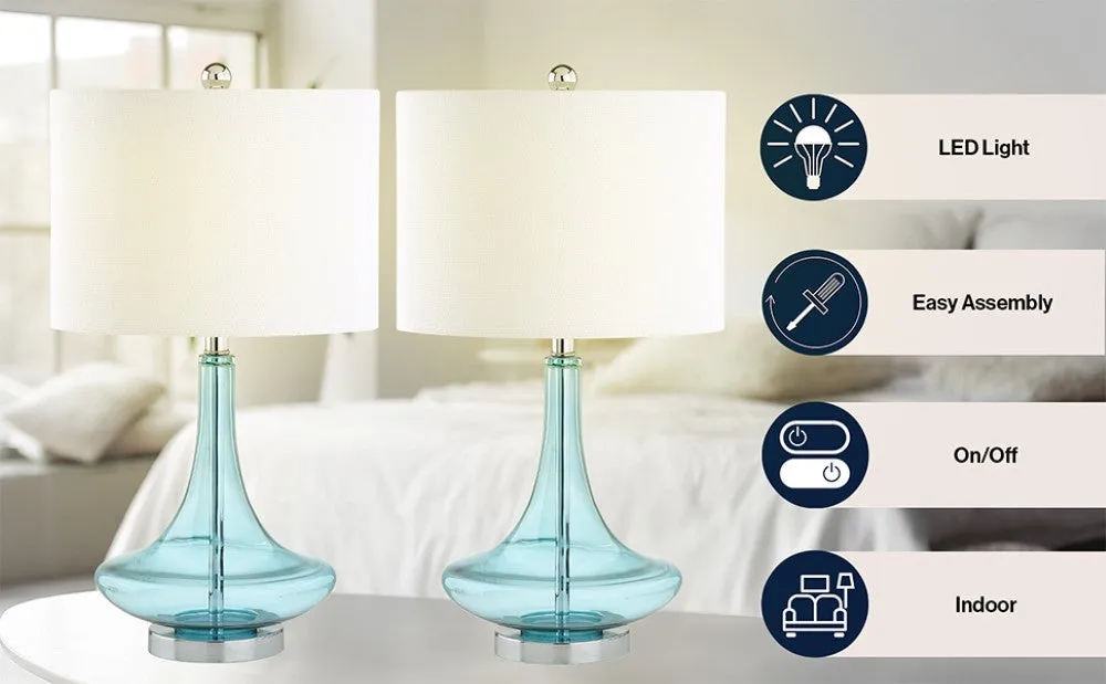 Ace 25.5" Glass Teardrop LED Table Lamp, Set of 2