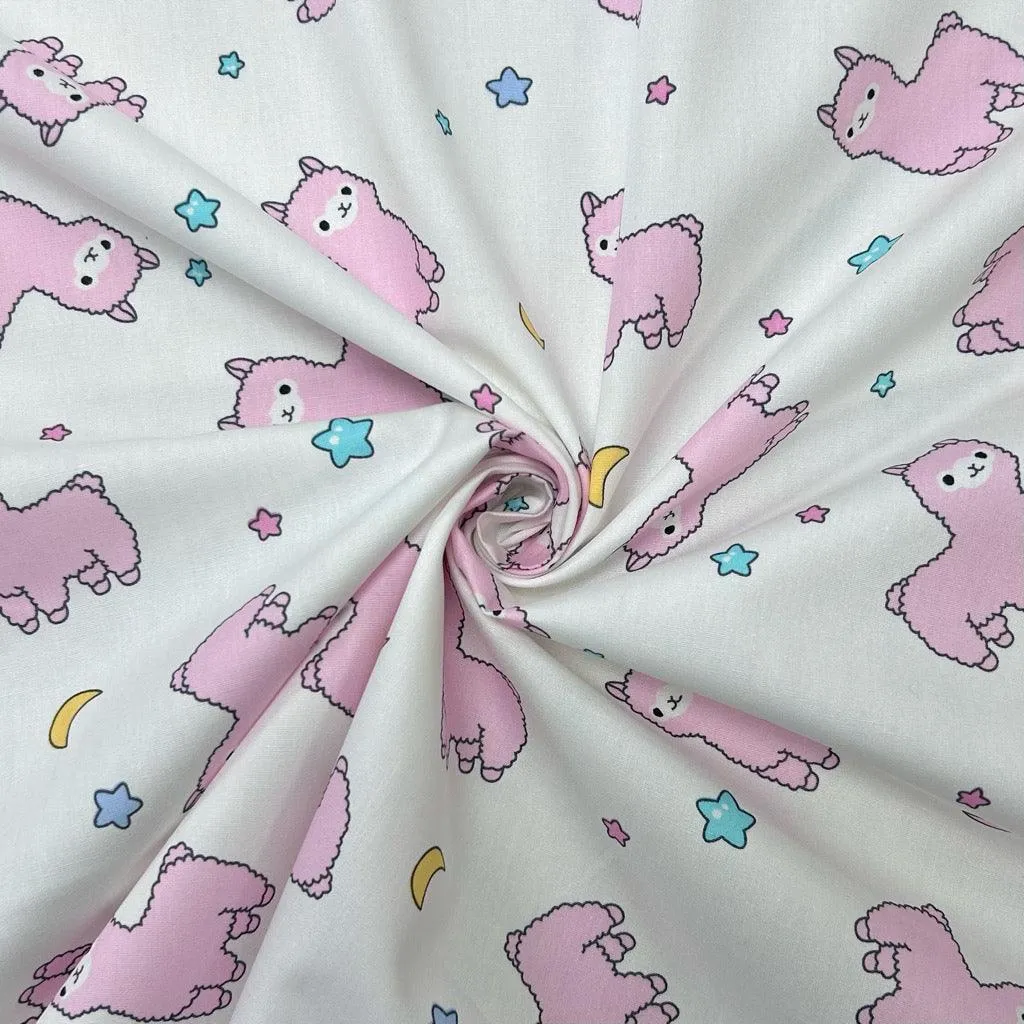 Alpacas Rose & Hubble Cotton Poplin Fabric