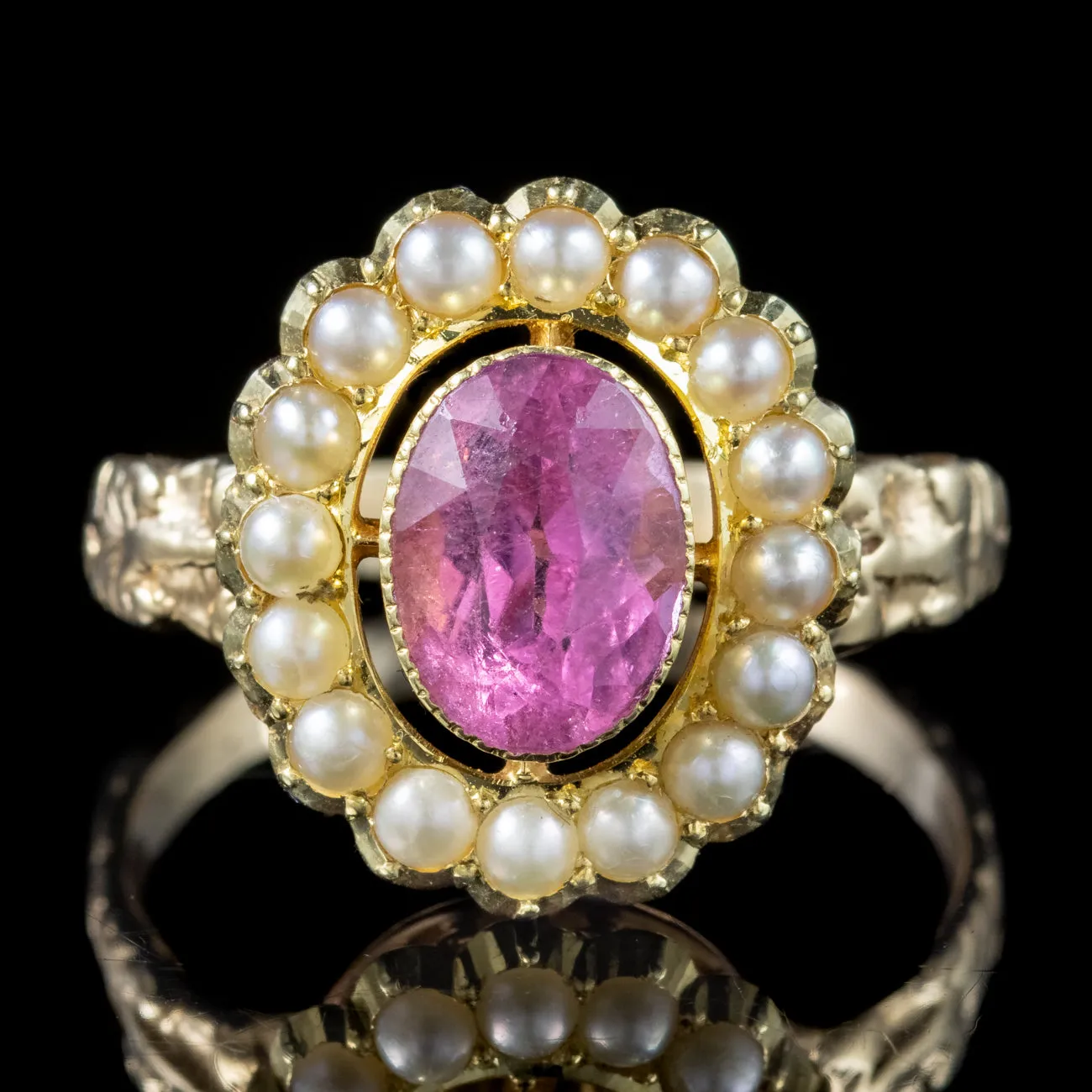 Antique Edwardian Pink Tourmaline Pearl Cluster Ring 1.5ct Tourmaline