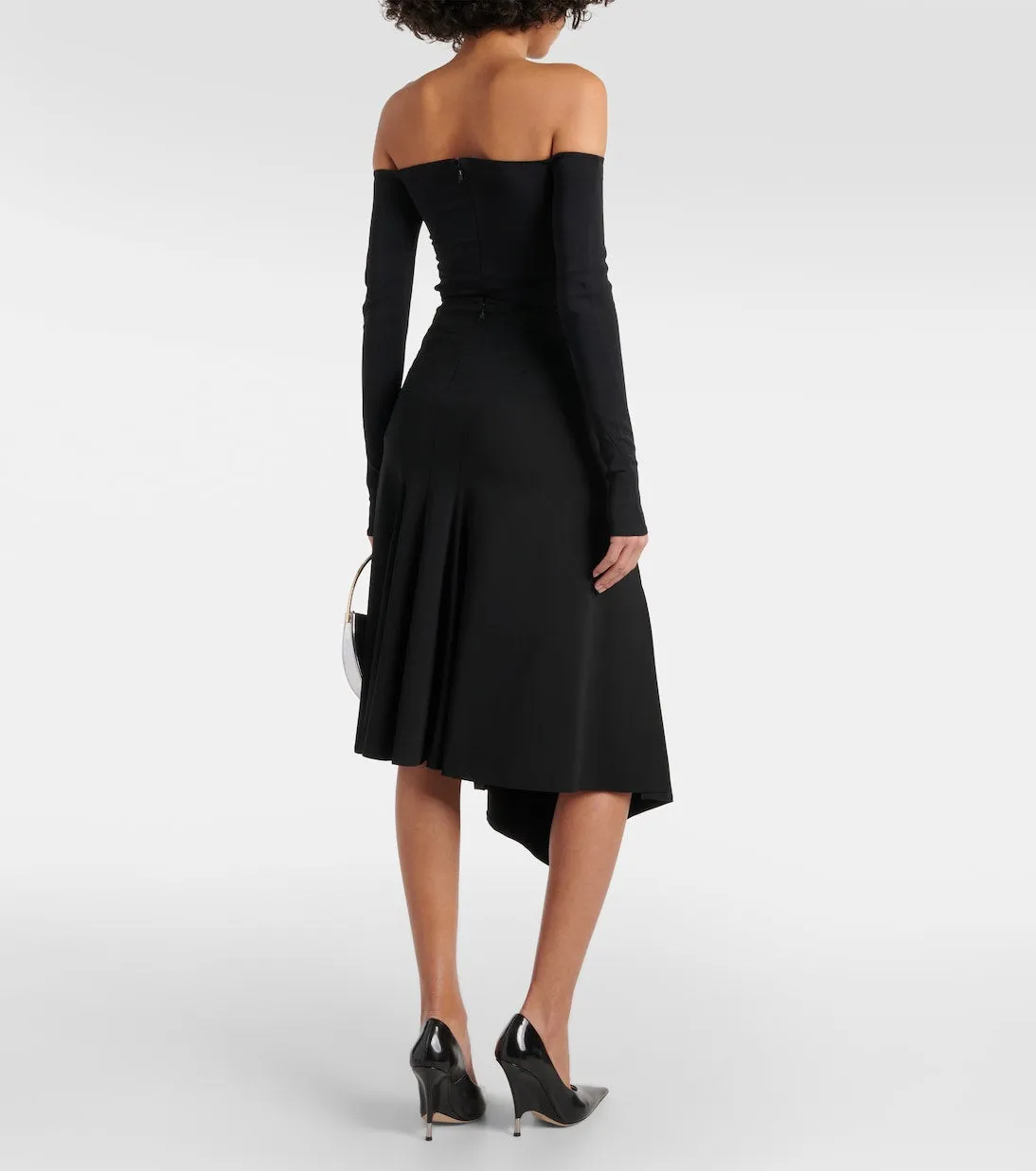 Asymmetrical midi skirt with Mugler logo, black