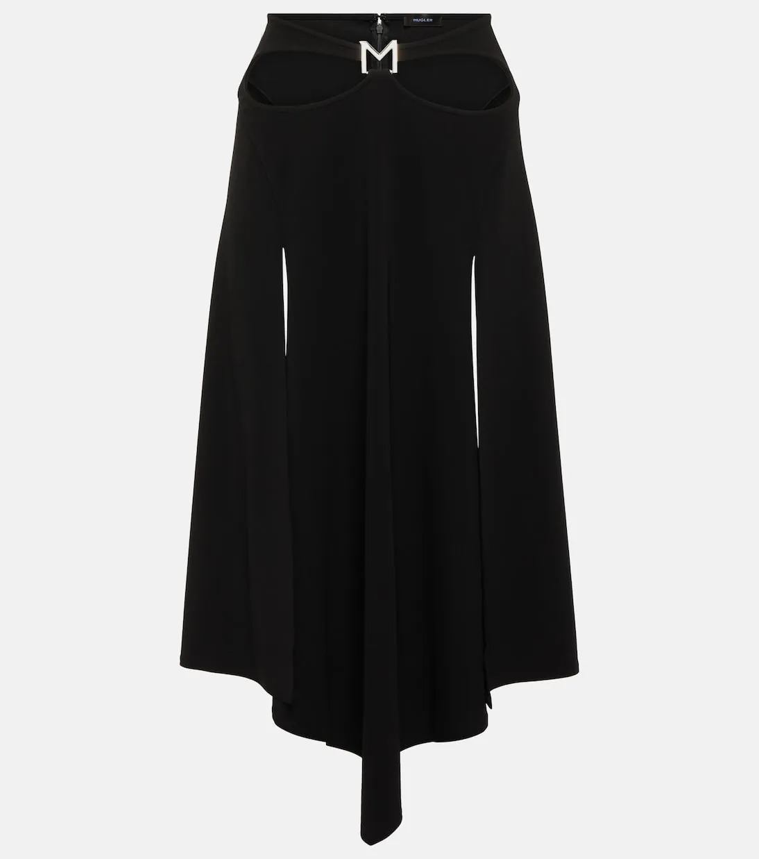 Asymmetrical midi skirt with Mugler logo, black