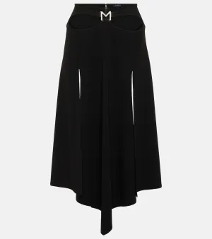 Asymmetrical midi skirt with Mugler logo, black