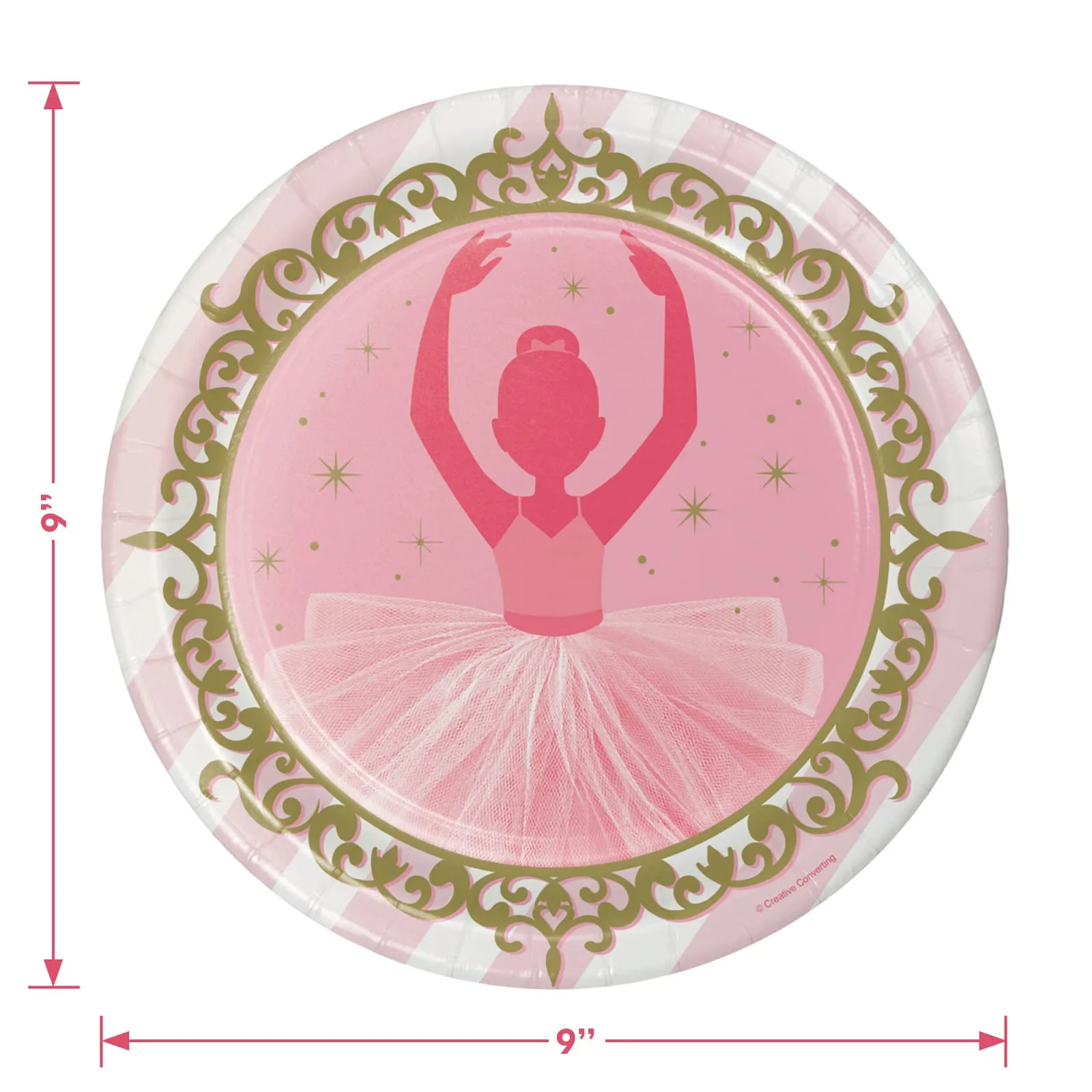 Ballerina Party Pink & Gold Ballet Dancer Paper Dinner Plates, Lunch Napkins, and Forks (Serves 16)