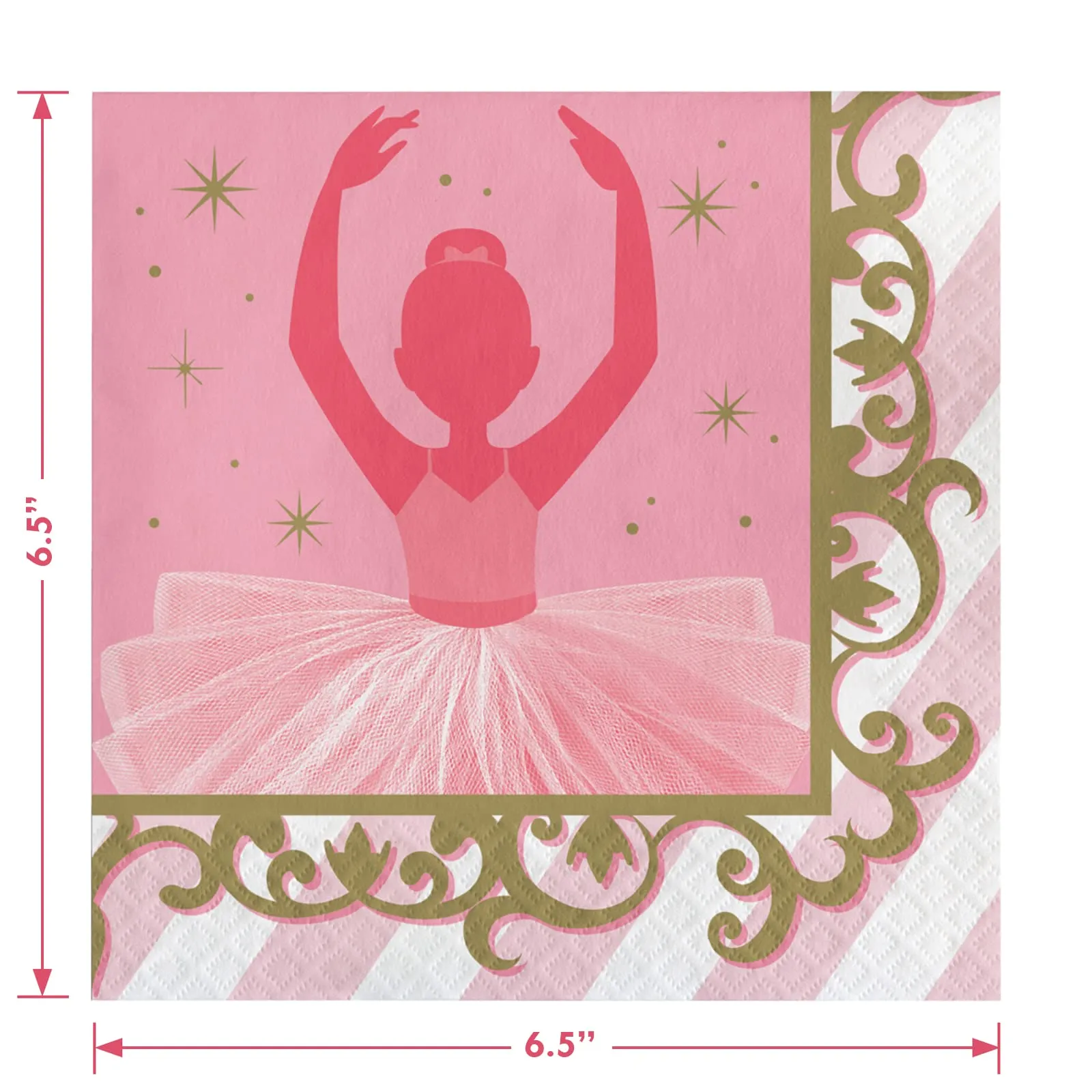 Ballerina Party Pink & Gold Ballet Dancer Paper Dinner Plates, Lunch Napkins, and Forks (Serves 16)