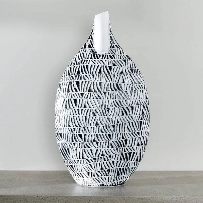 Black & White Round Tribal Pattern Vase - 57cm