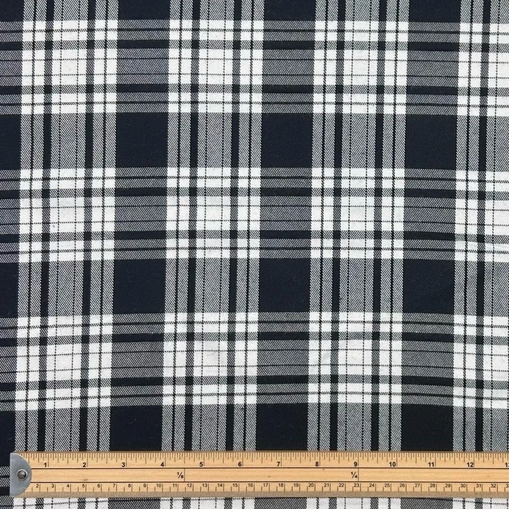 Black and White Checkered PolyViscose Tartan Fabric