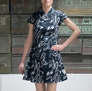 Black Maze Printed Qipao Dress