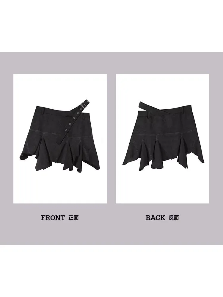 Black punk textured skirt【s0000003933】