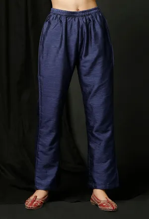 Elegant Blue Raw Silk Trousers