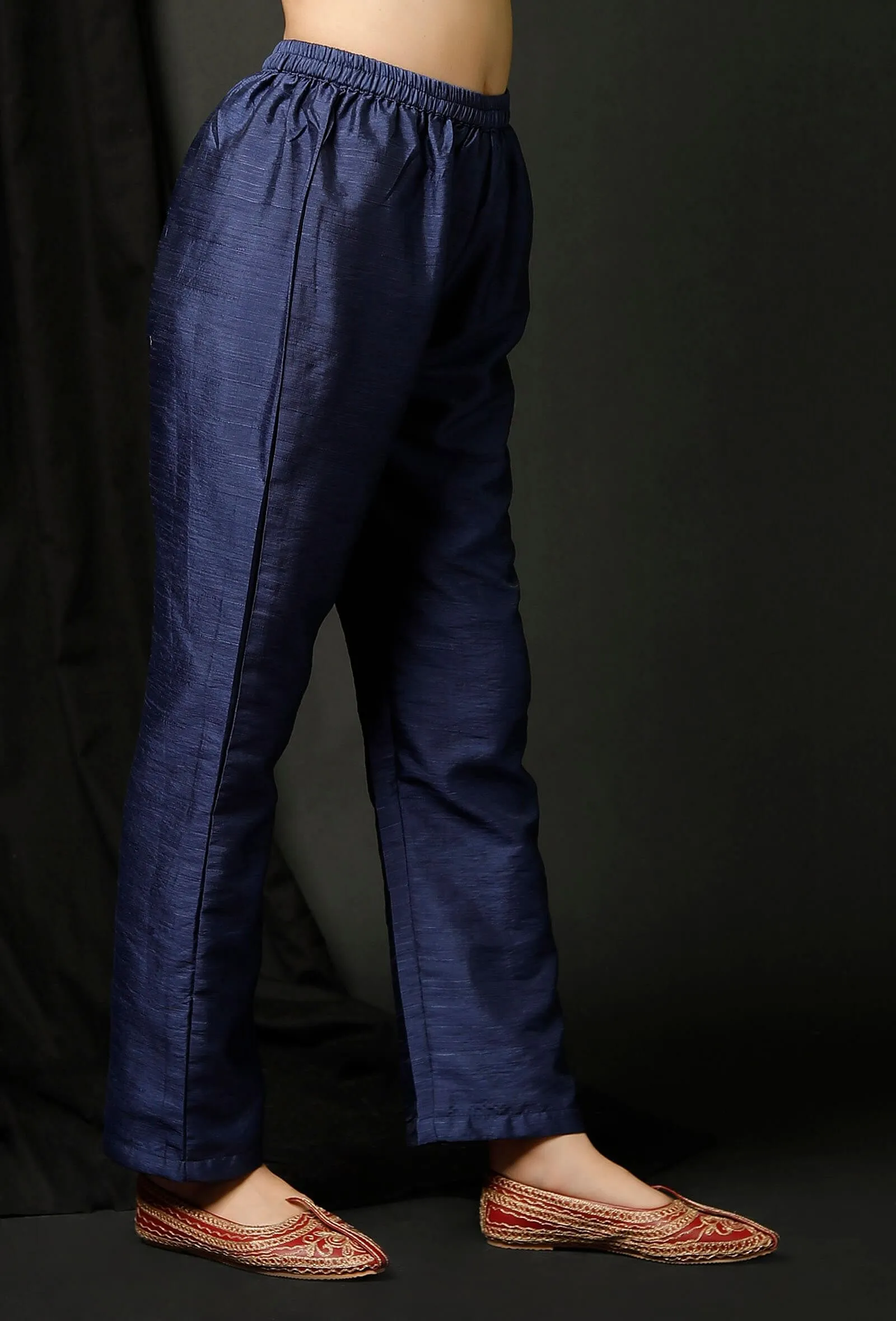 Elegant Blue Raw Silk Trousers