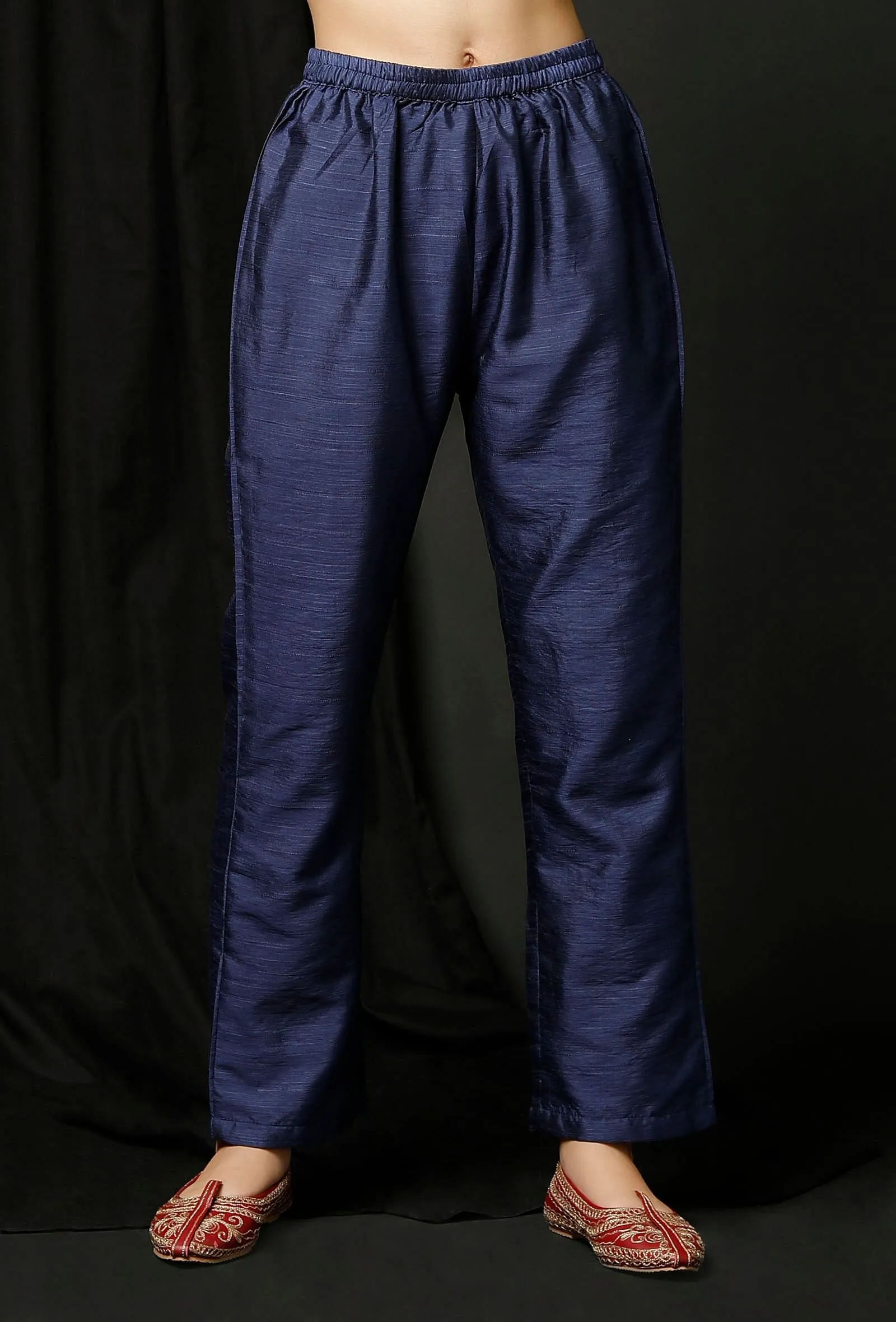 Elegant Blue Raw Silk Trousers