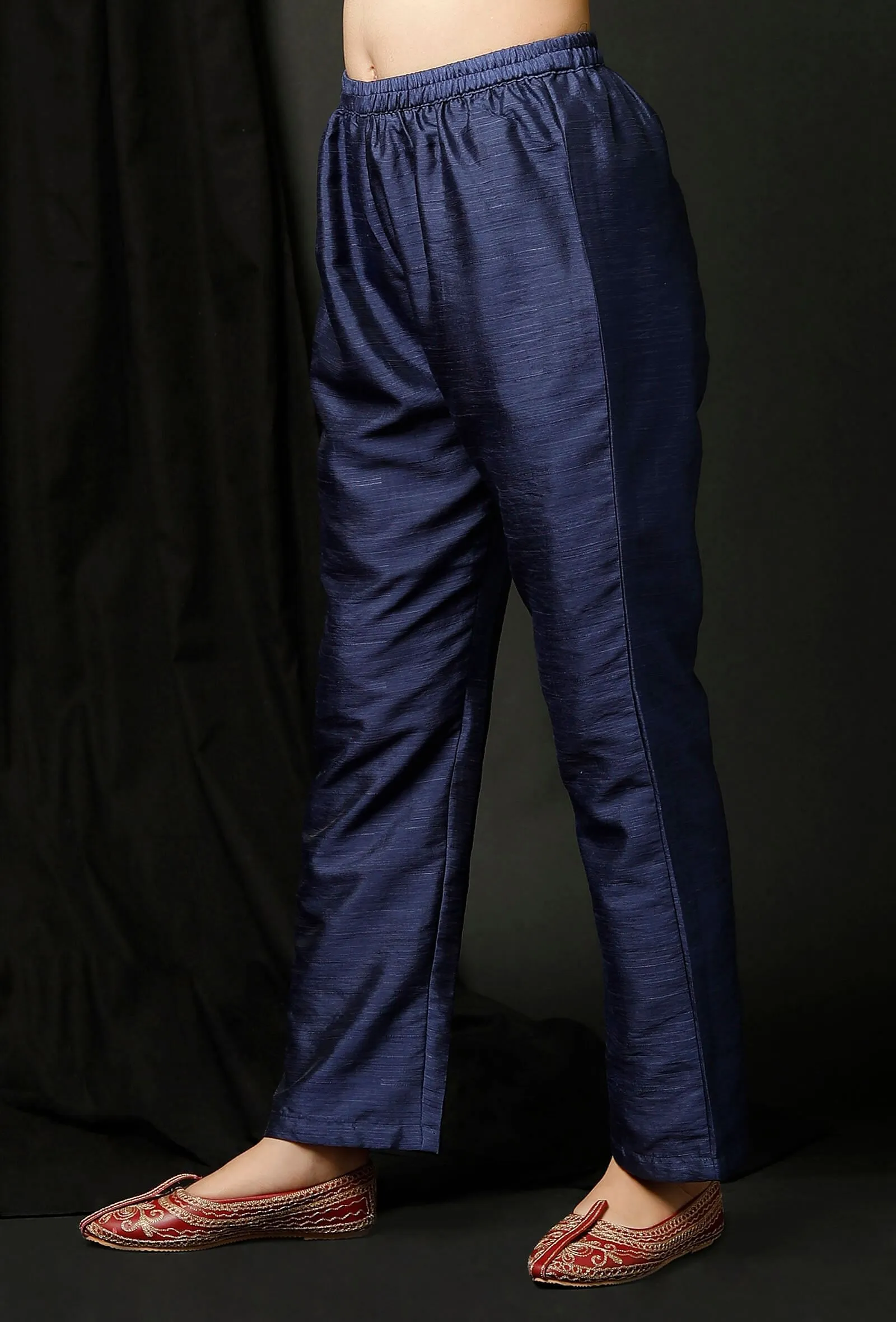 Elegant Blue Raw Silk Trousers