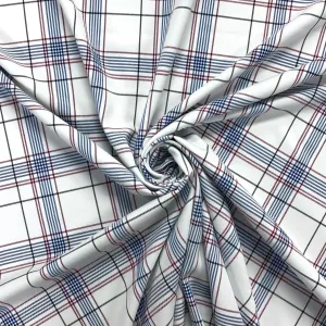 Blue Red Black on White Checkered Tartan Suiting Fabric