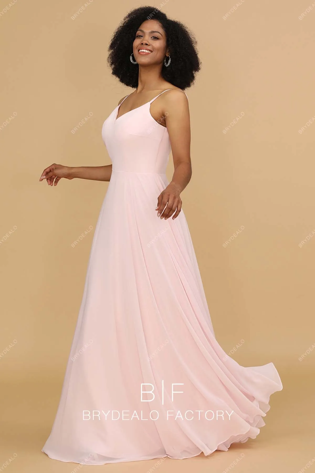 Blush Chiffon A-line Floor Length Bridesmaid Dress