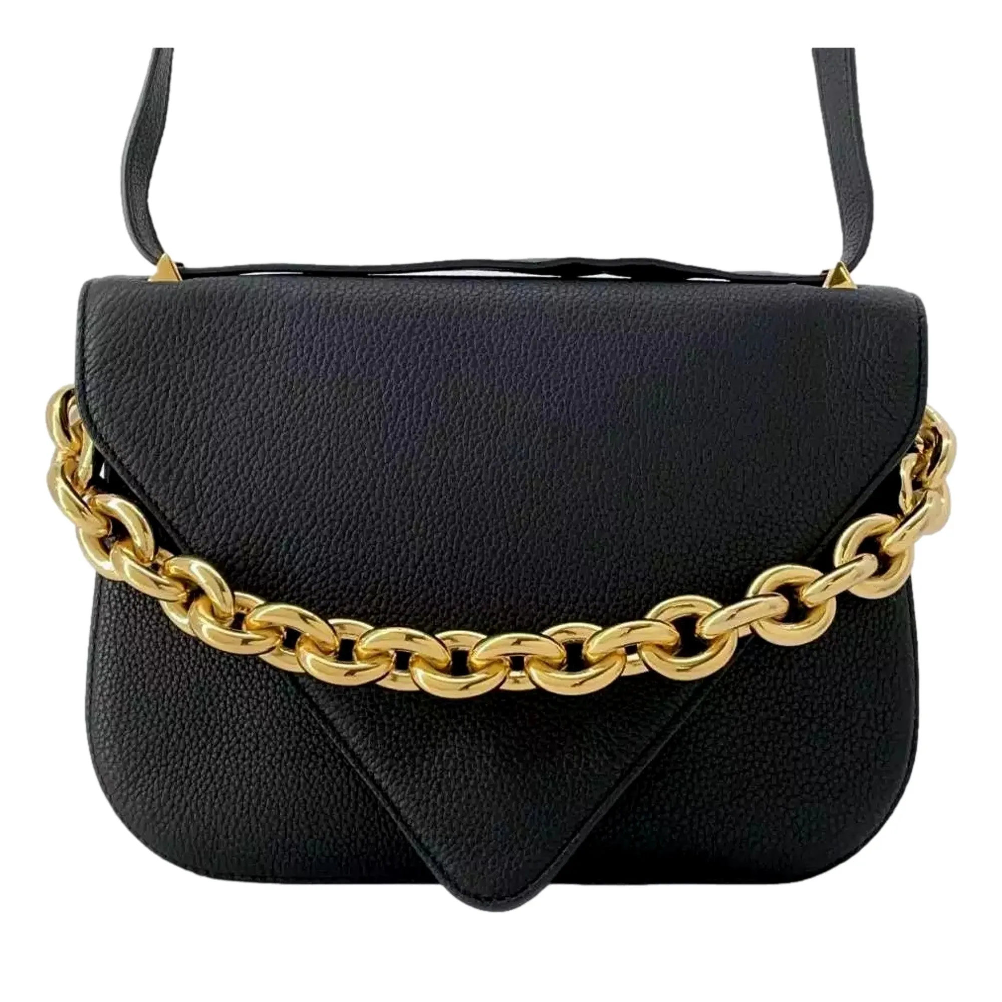 Bottega Veneta Mount Envelope Medium Shoulder Bag Leather Black and Gold