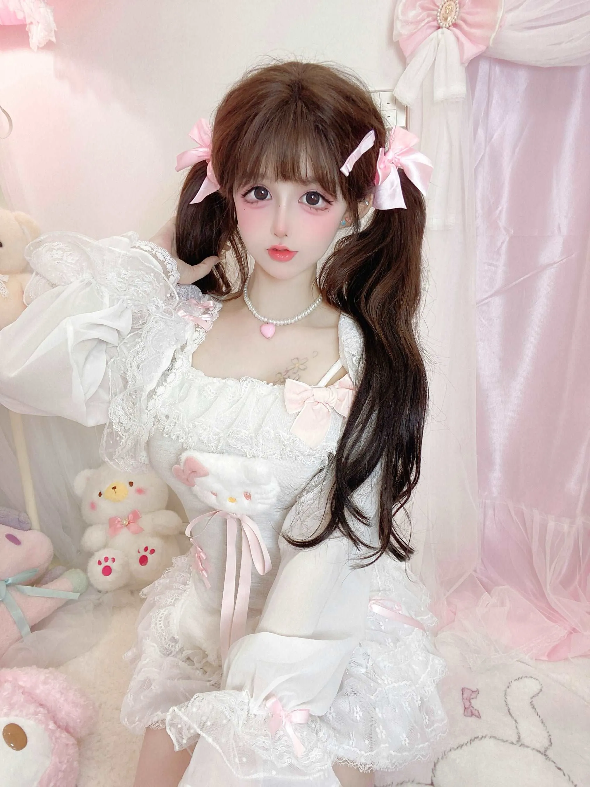 Candy Fairy Angel Kitty Camisole Top & White Cardigan & Ruffle Skirt Three Piece Set