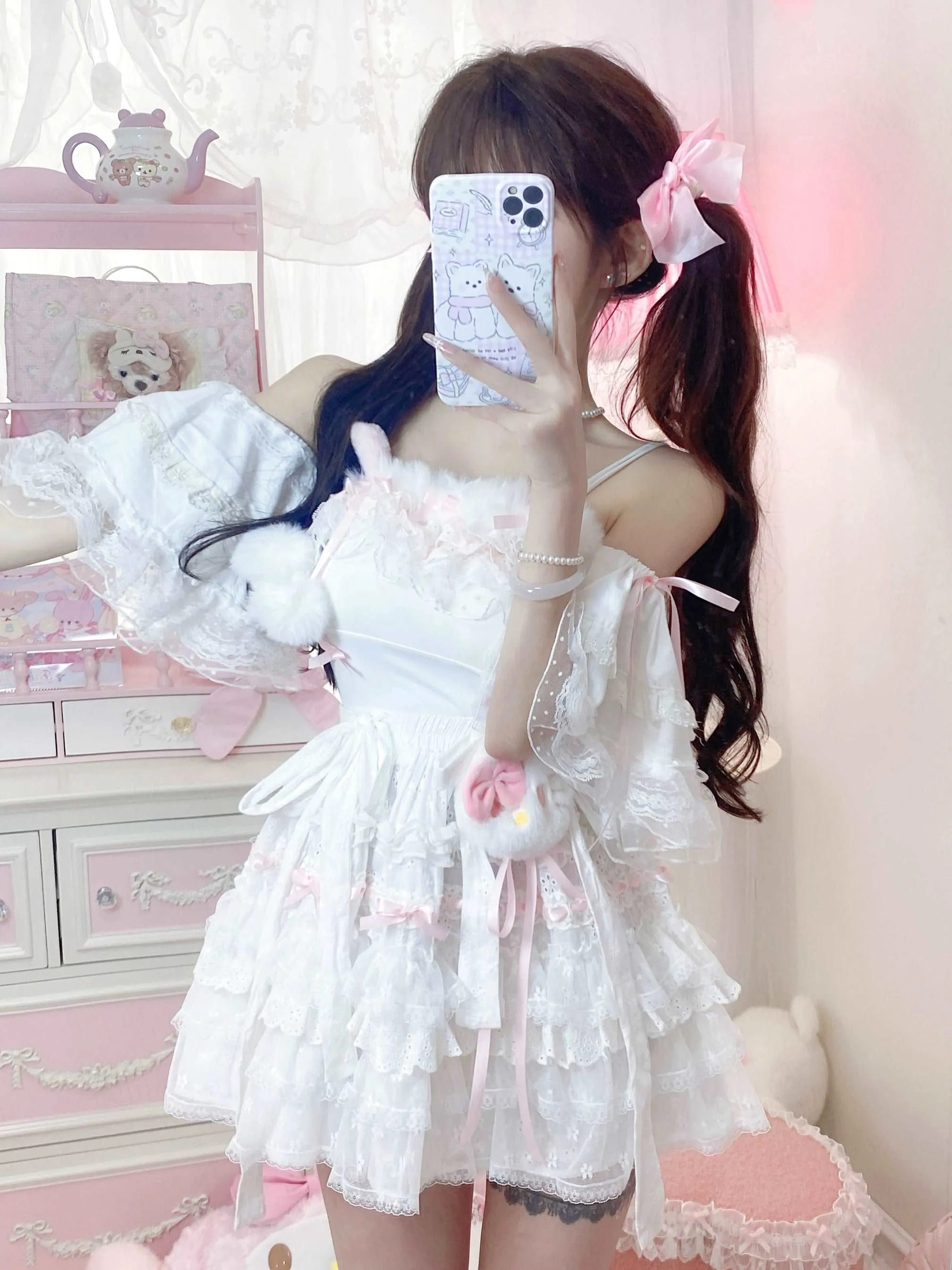 Candy Fairy Soft Angel Camisole Top & White Suspender Skirt Two Piece Set