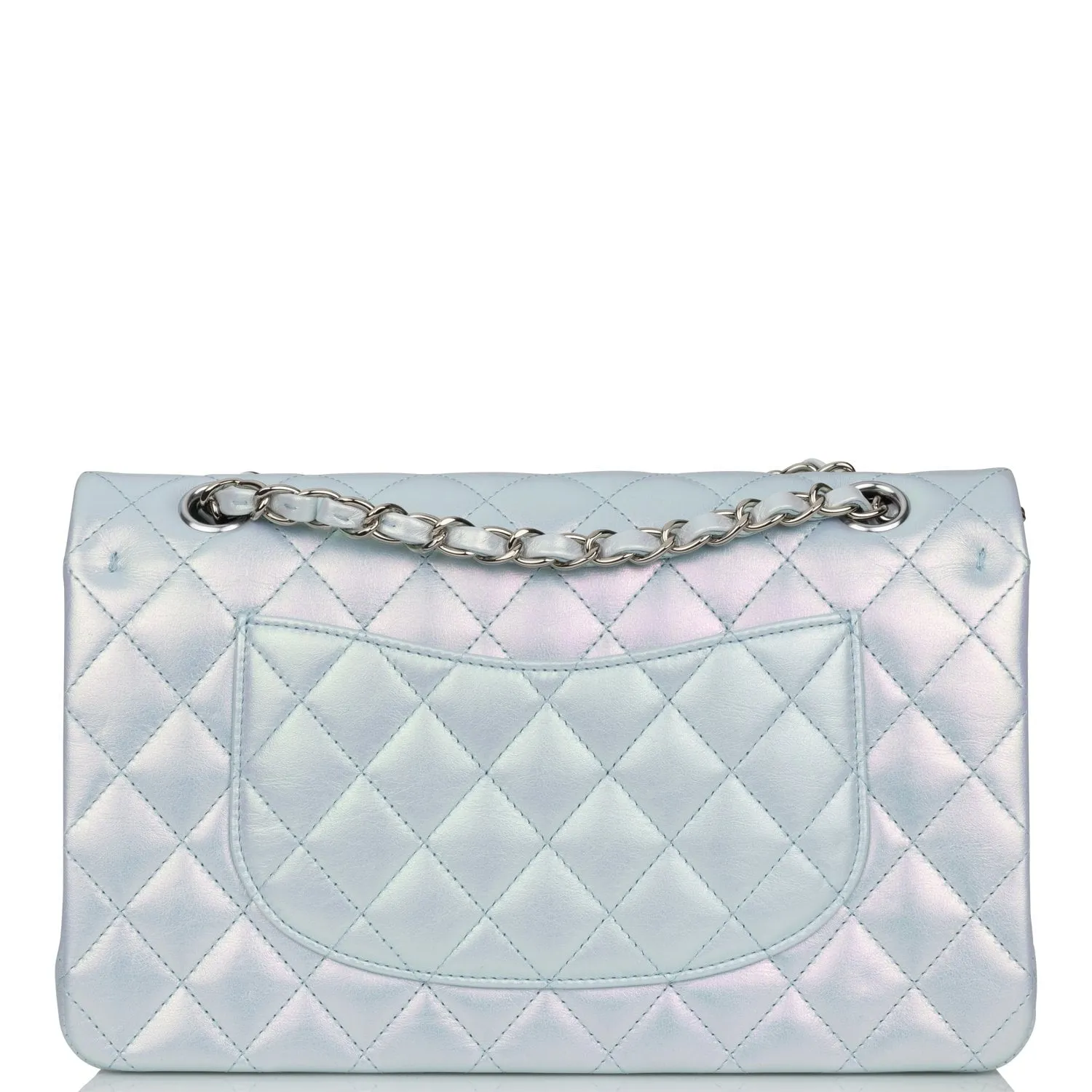 Chanel Medium Classic Double Flap Bag Blue Iridescent Lambskin Silver Hardware