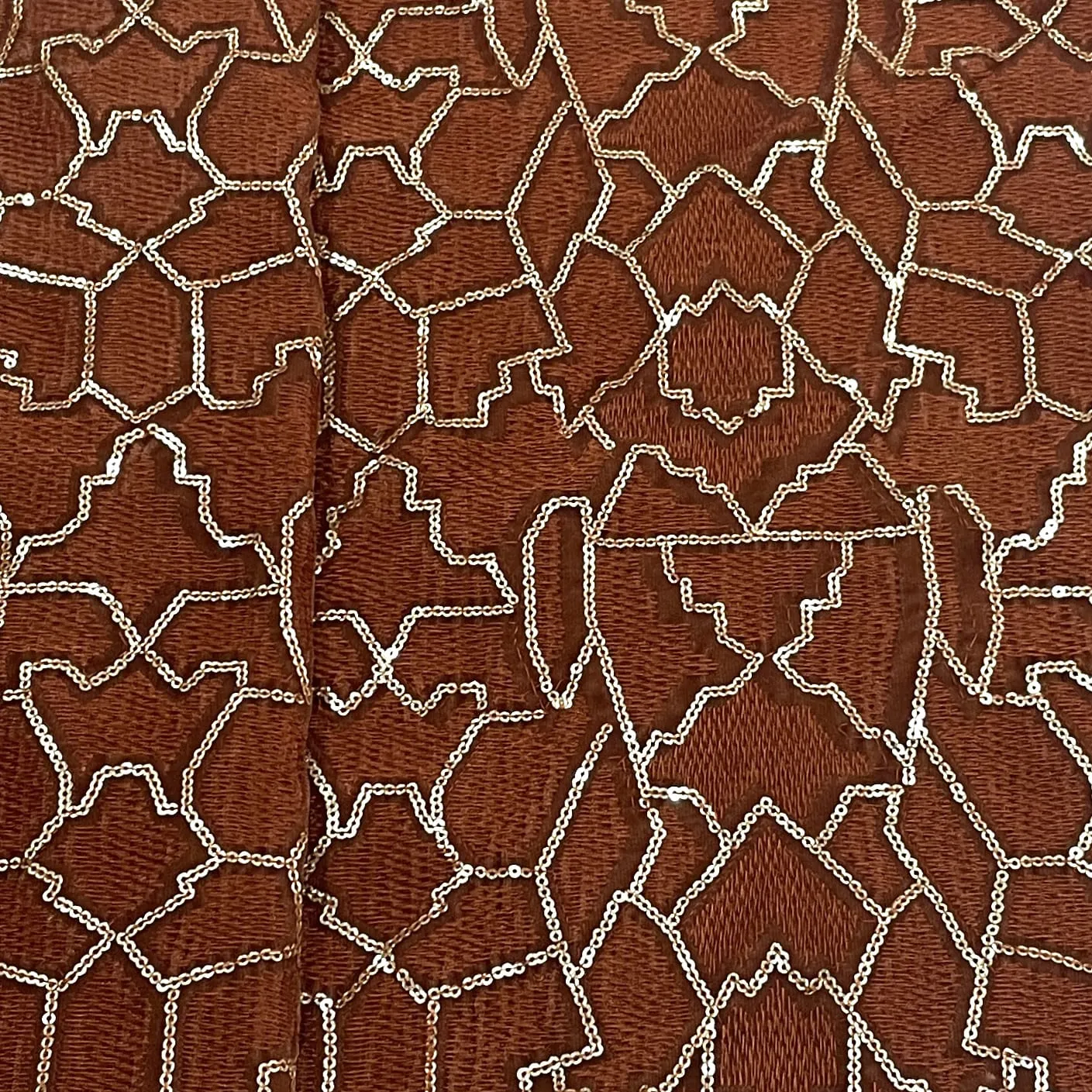 Classic Dusky Orange Abstract Sequins Embroidery Velvet Fabric