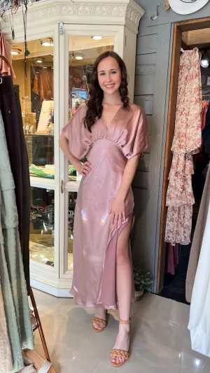 Classic Elegant Mauve Satin Maxi Dress