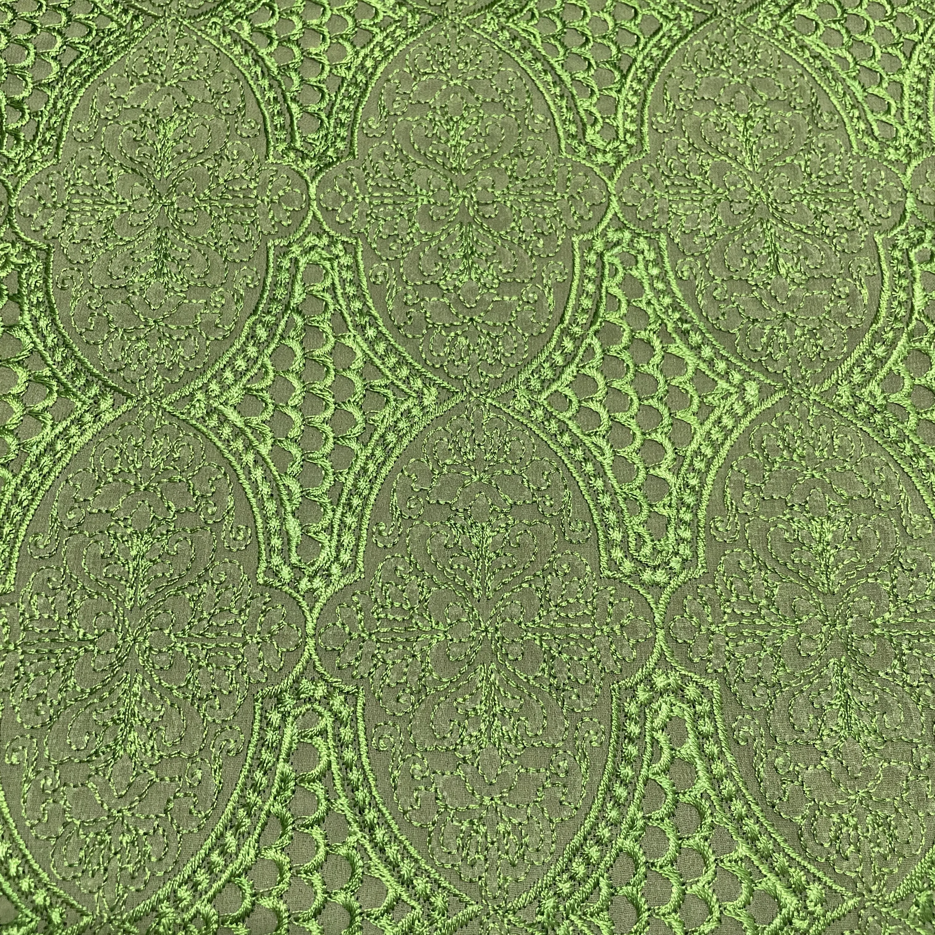 Classic Green Traditional Thread Embroidery Georgette Fabric