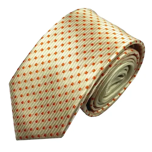 Classy Men Champagne Dotted Luxury Silk Narrow Tie