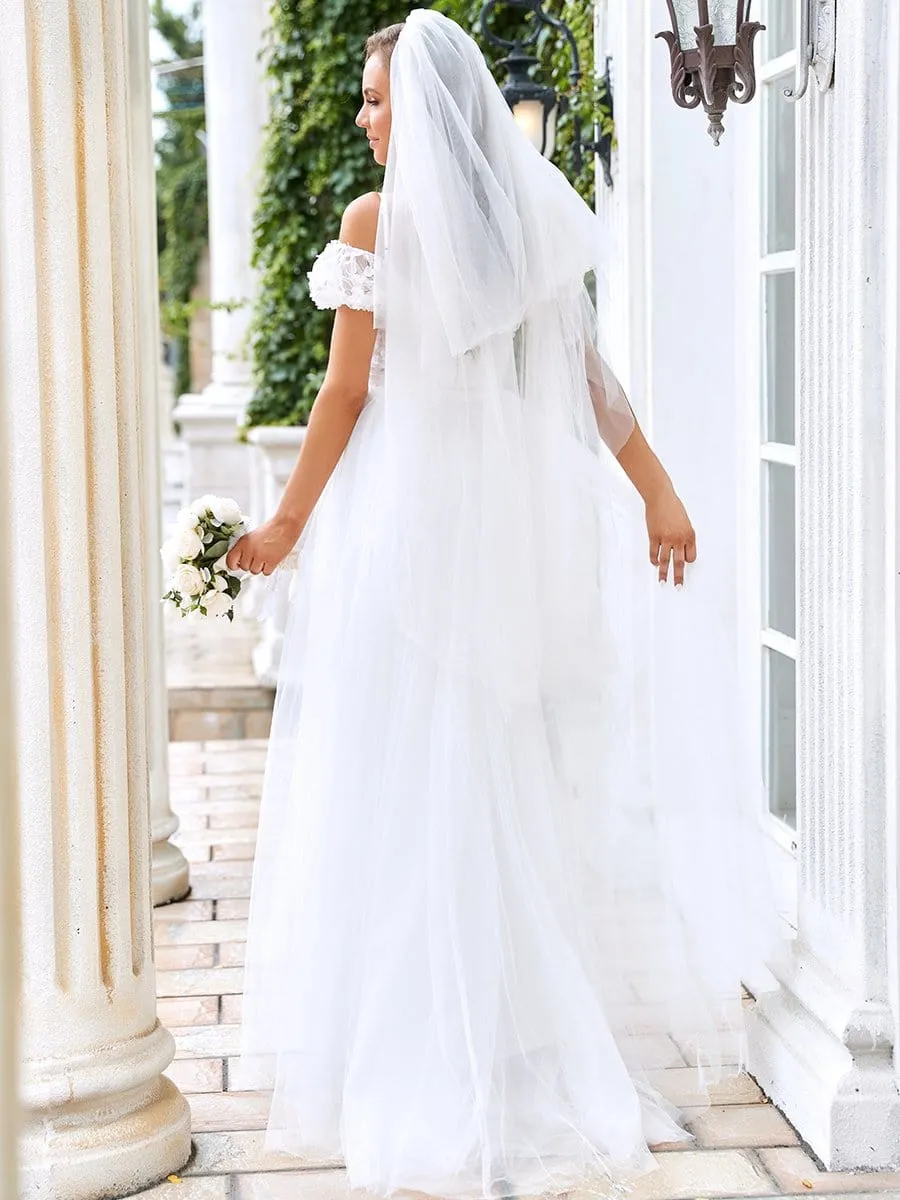 Cold Shoulder V-Neck Double Layer Wedding Dress