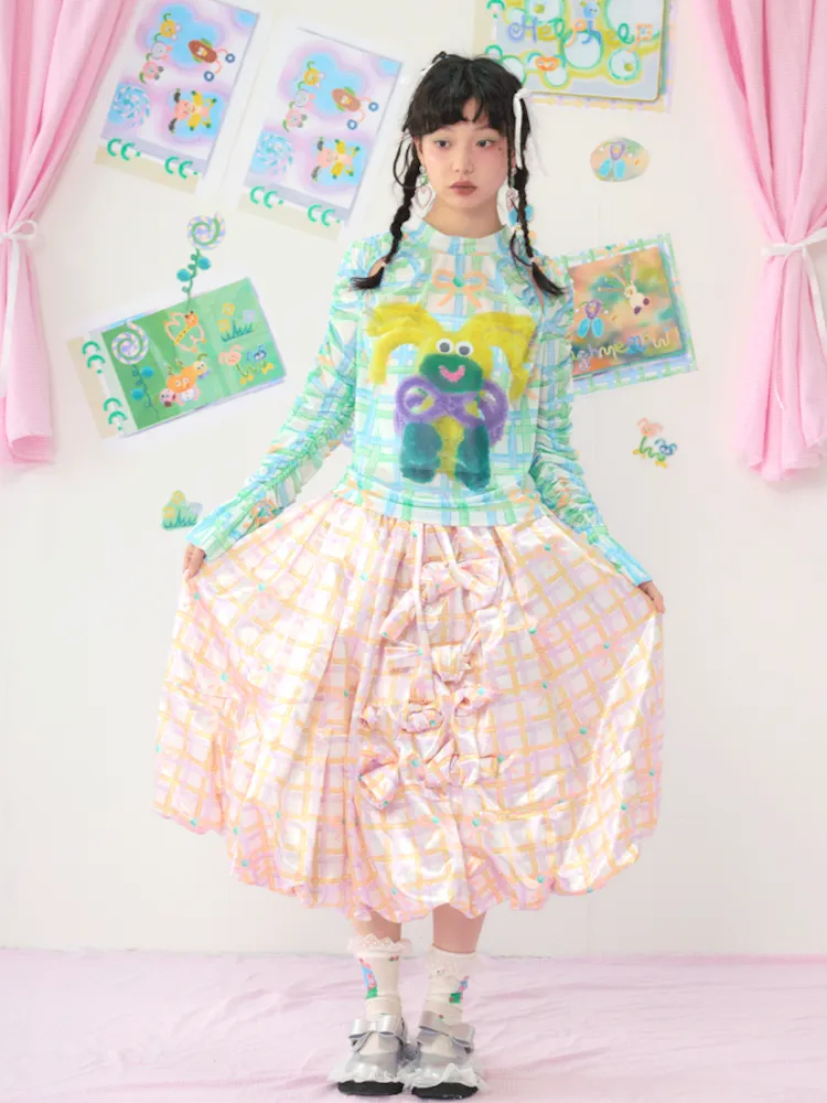 Colourful Printed Bow Large Silhouette Half Skirt【s0000009074】