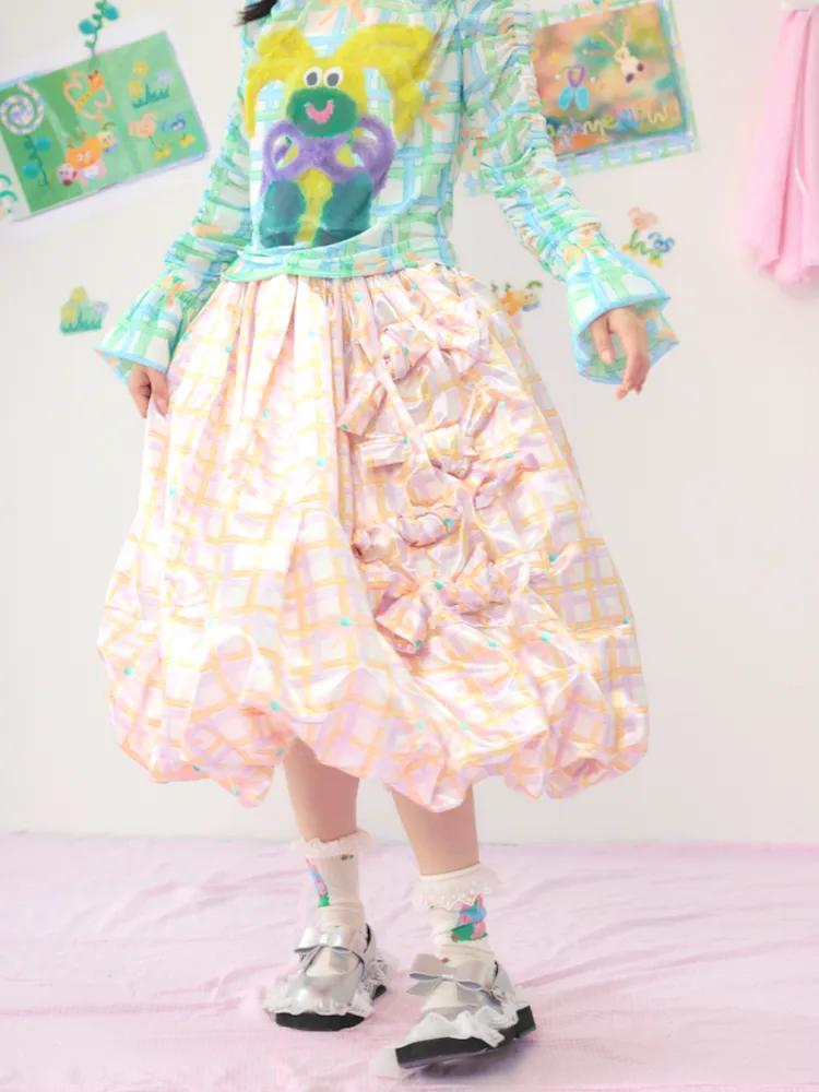 Colourful Printed Bow Large Silhouette Half Skirt【s0000009074】