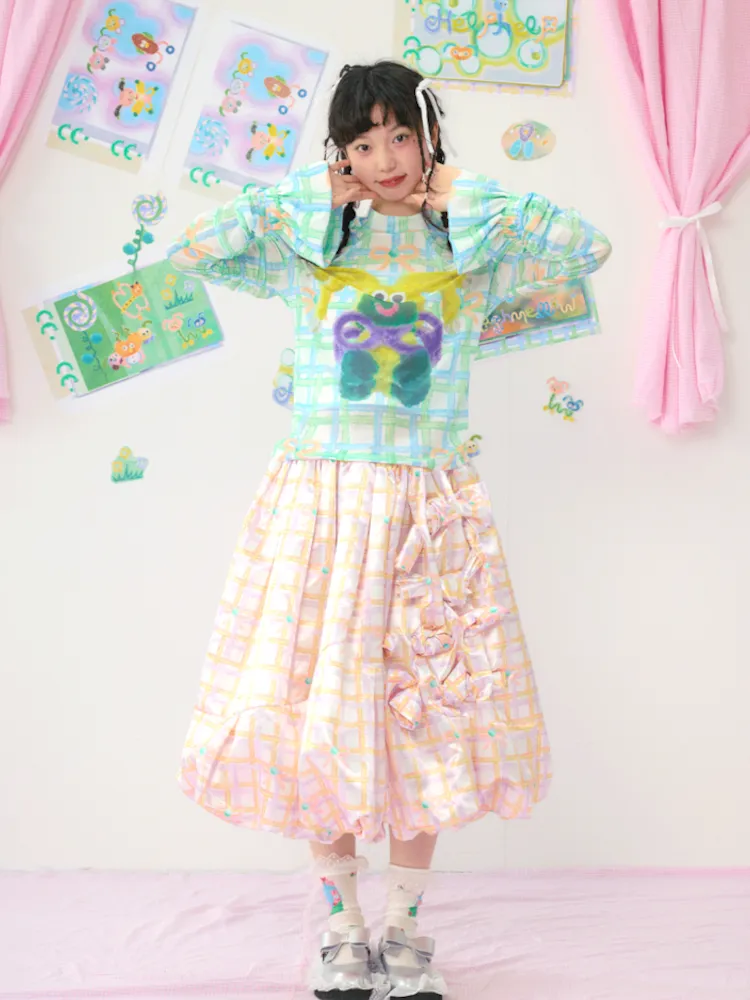 Colourful Printed Bow Large Silhouette Half Skirt【s0000009074】