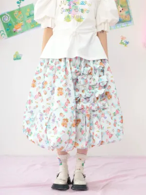 Colourful Printed Bowknot Blue Large Silhouette Half Skirt【s0000009073】