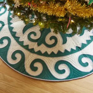 Contemporary Green With White Shyrdak Tree Skirt