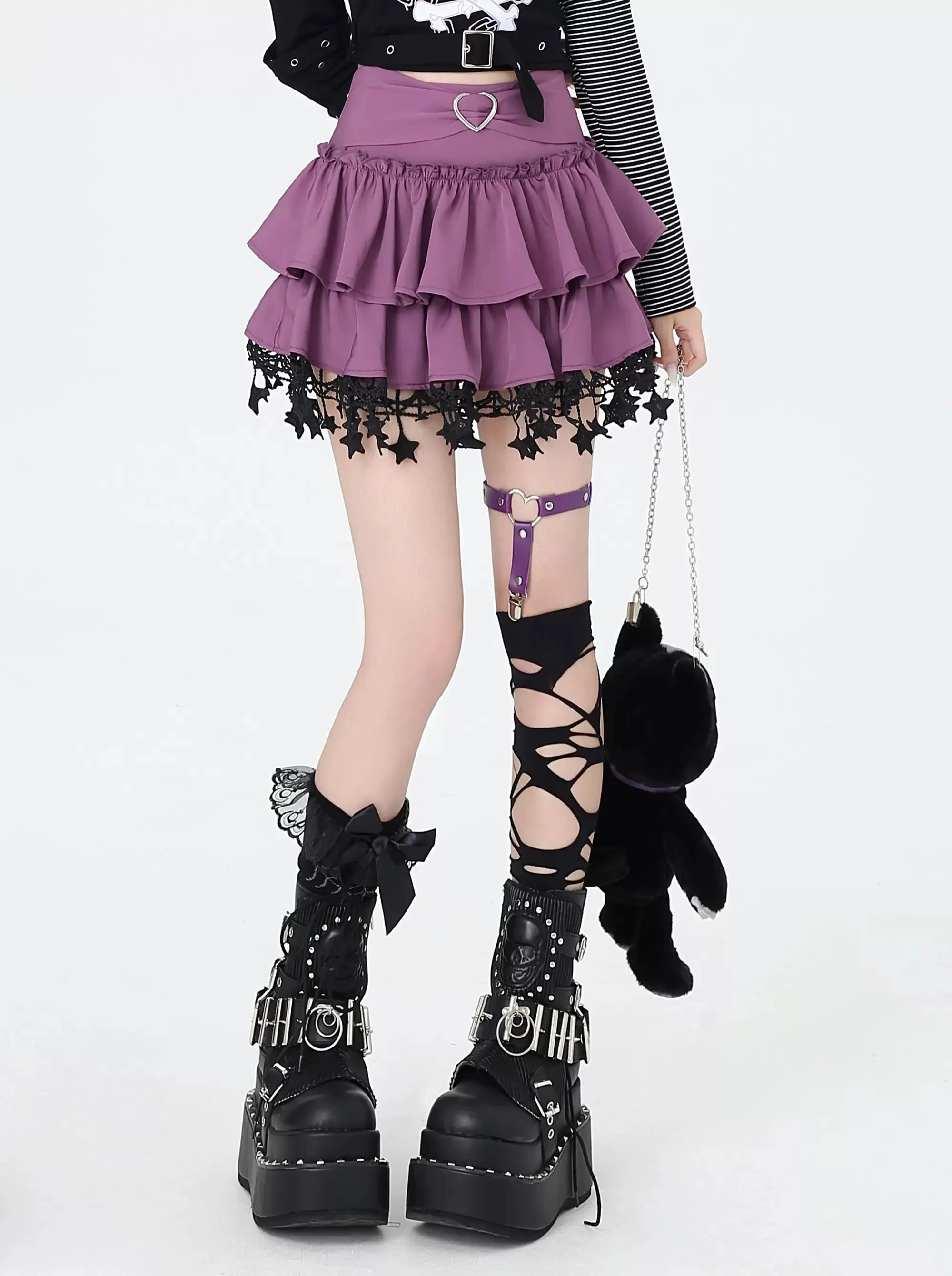 Crazy Girl Sea Of Stars Pink Red Purple Black Ruffle Skirt