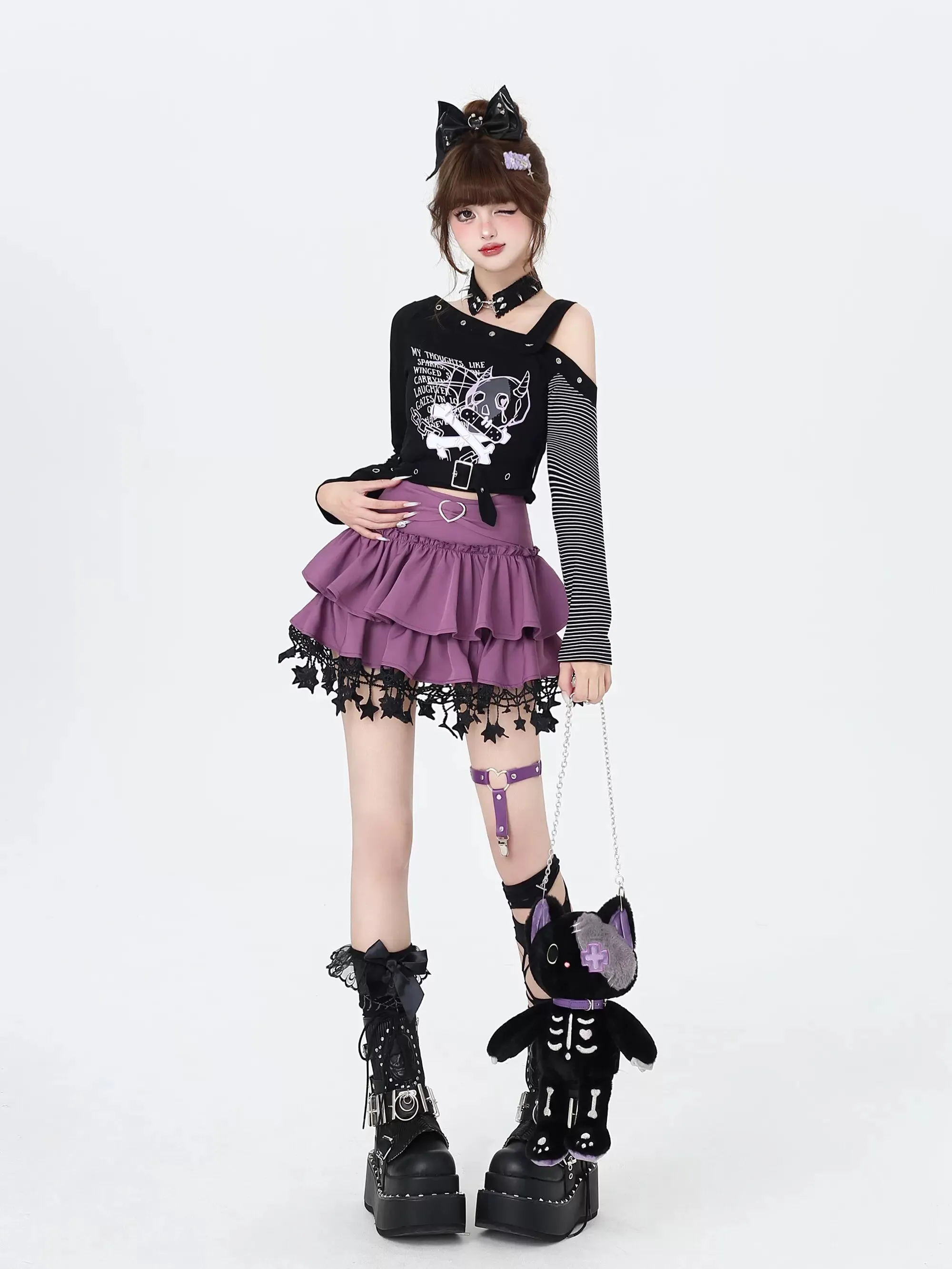 Crazy Girl Sea Of Stars Pink Red Purple Black Ruffle Skirt