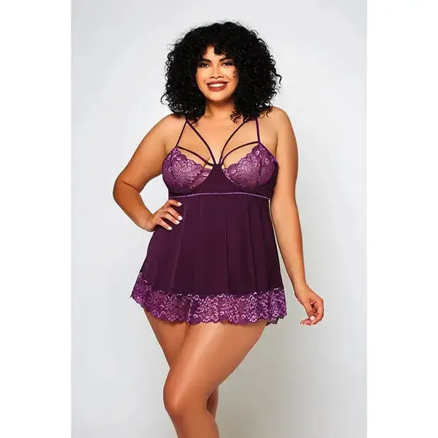 Cross Dye Lace & Microfiber Babydoll & G-string