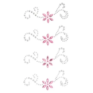 Crystal & Pink Flower Flourish Bling Stickers: 4 Pc