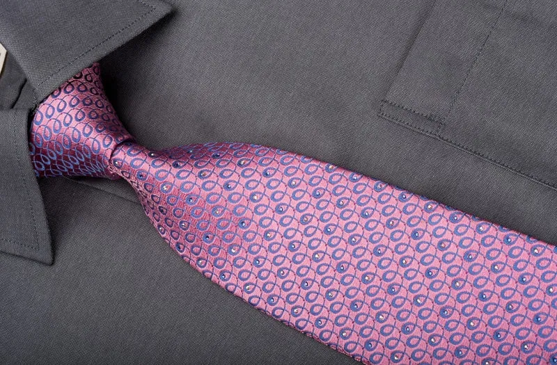 Daks Men's Rhinestone Silk Necktie Purple Spirals On Pink With Pink Sparkles