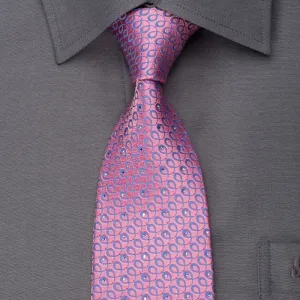 Daks Men's Rhinestone Silk Necktie Purple Spirals On Pink With Pink Sparkles